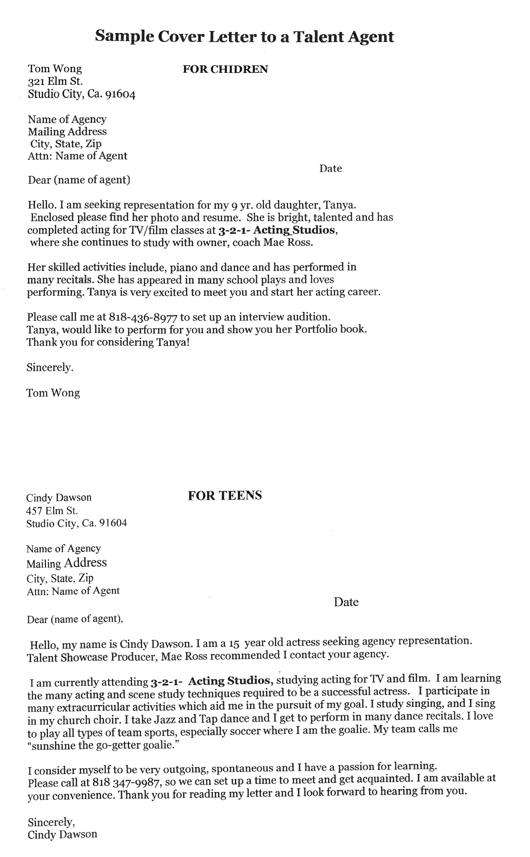 12 steps to writing good actor cover letters to talent agents kid 39 s